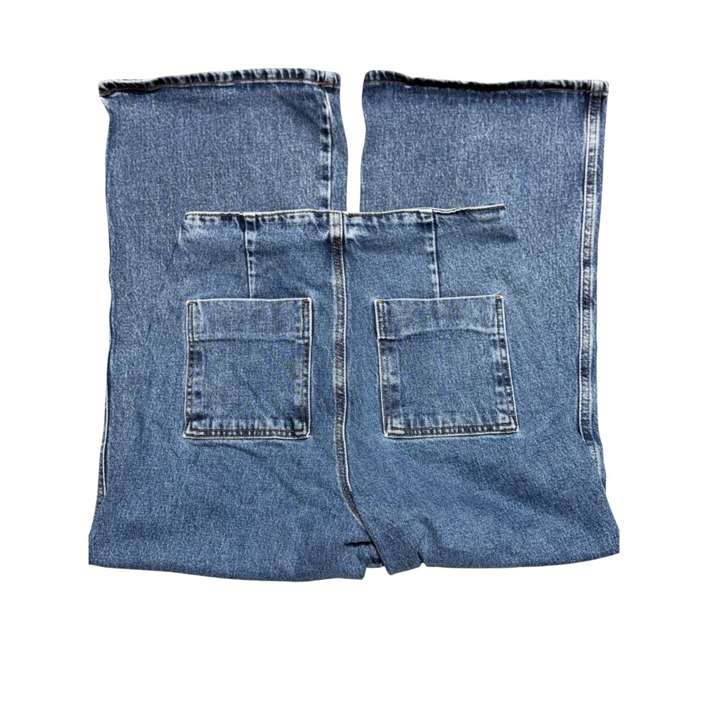 Zara‎ Womens High Waisted Wide Leg Jeans Blue Button Fly Patch Pocket Size 6
